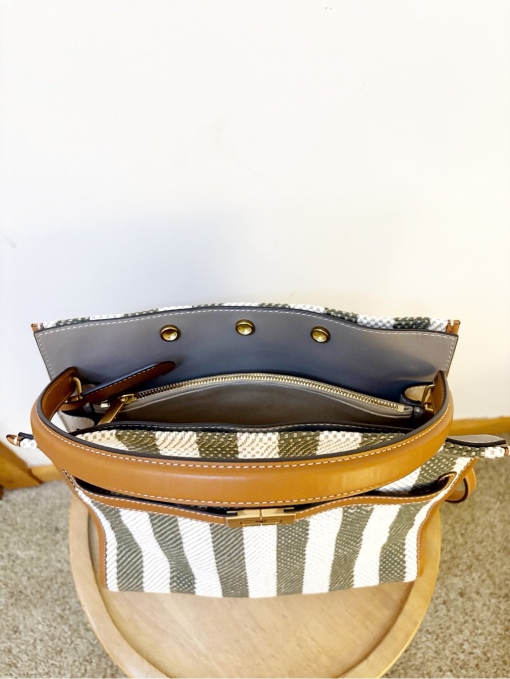 Tory Burch Lee Radziwill Stripe Leather Small Double Bag - Picture 10 of 11